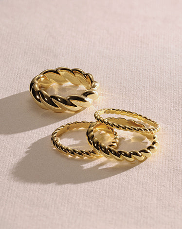 14k Gold Plated Stackable Rings - Interlocked Twisted Stainless Steel Rings For Women