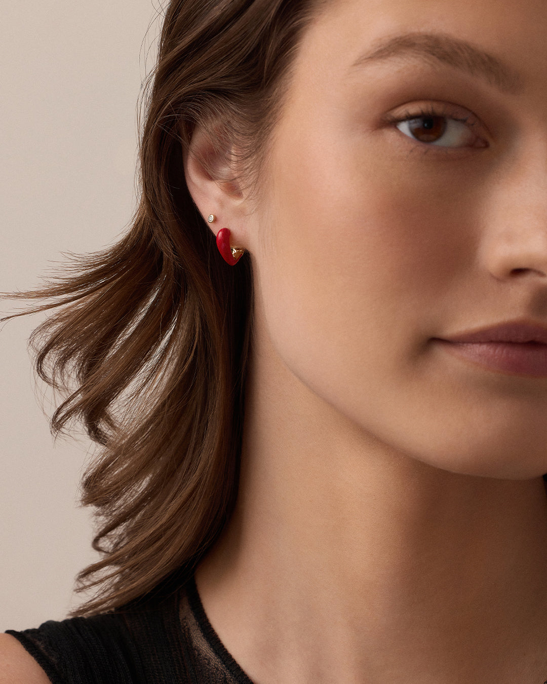 Amour Red Heart Huggies || option::18k Gold Plated