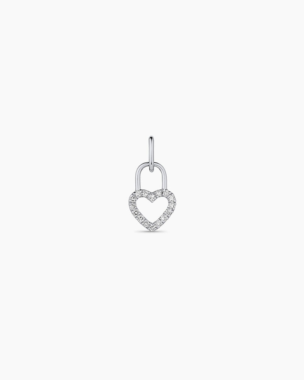 Diamond Heart Padlock Charm || option::14K Solid White Gold
