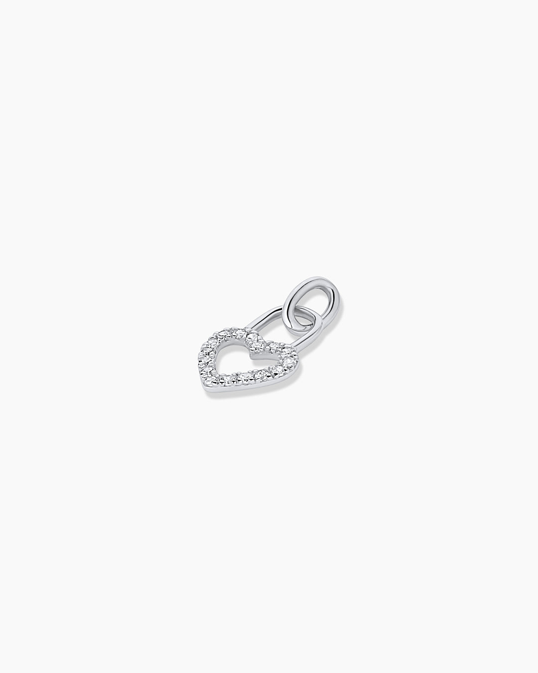 Diamond Heart Padlock Charm || option::14k Solid White Gold