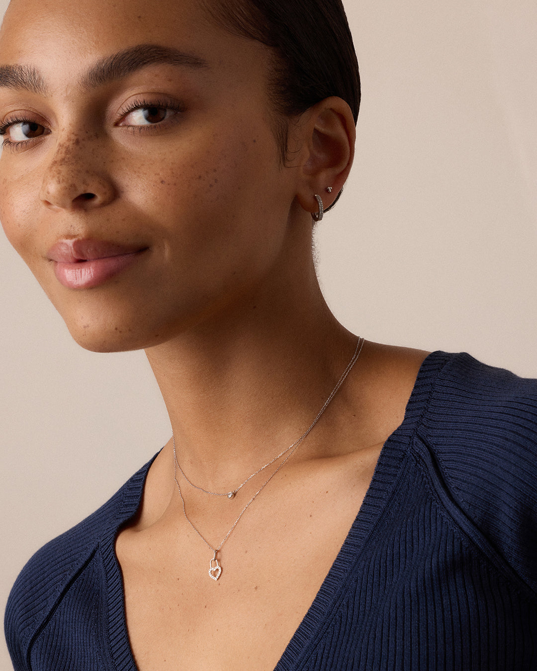 Diamond Heart Padlock Charm || option::14k Solid White Gold