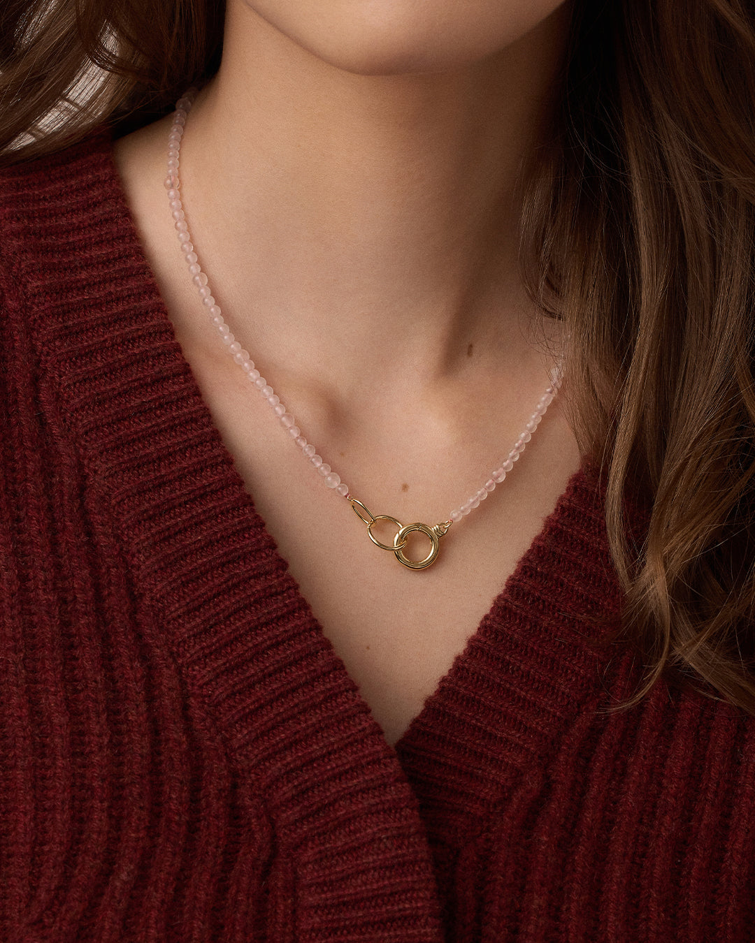 Power Gemstone Beaded Necklace || option::18k Gold Plated, Rose Quartz - Love