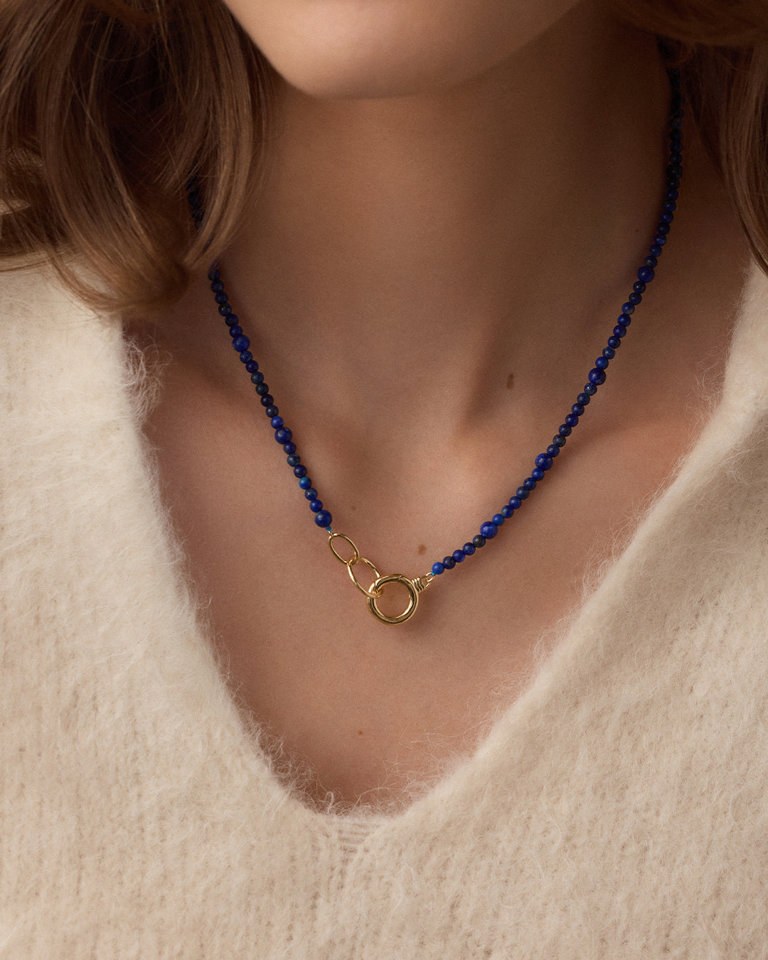 Power Gemstone Beaded Necklace || option::18k Gold Plated, Lapis - Wisdom