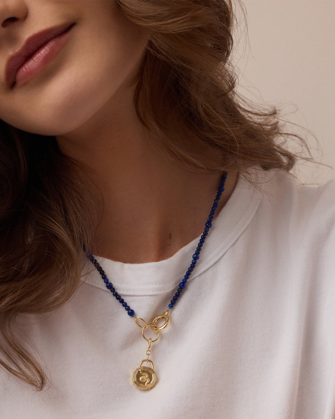Power Gemstone Beaded Necklace || option::18k Gold Plated, Lapis - Wisdom