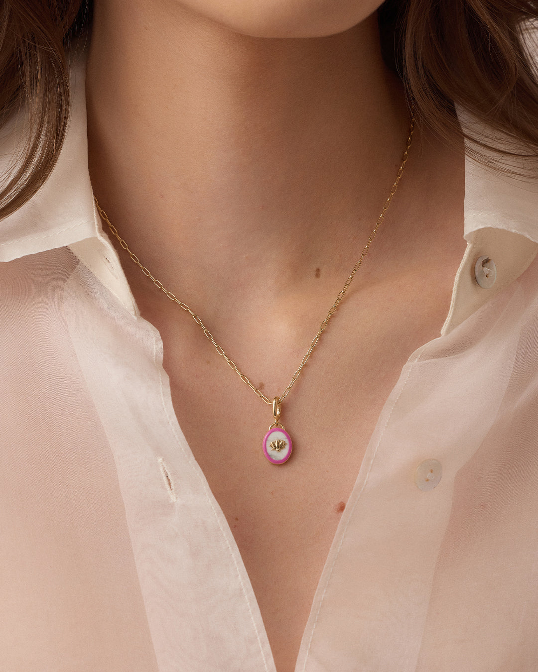 Power Gemstone Parker Charm Necklace Calming || option::18k Gold Plated