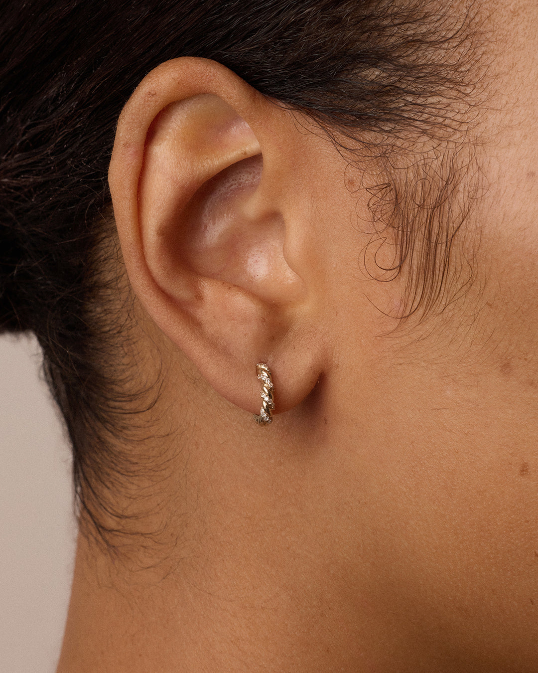 Diamond Crew Huggies || option::14k Solid Gold