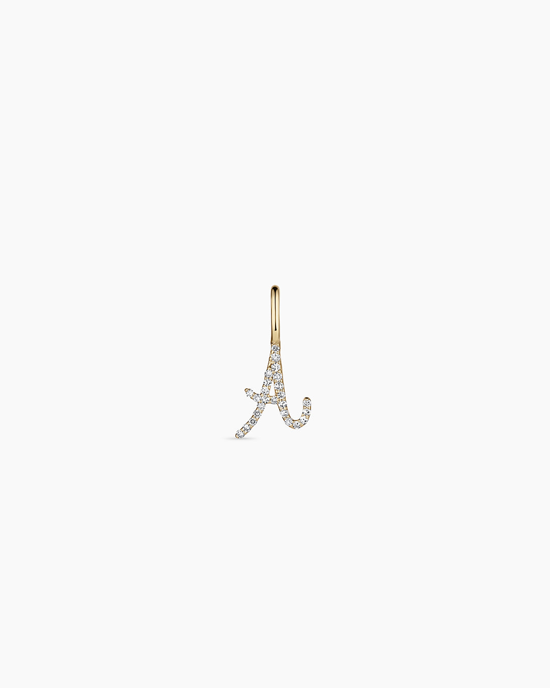 Diamond Script Alphabet Charm || option::14k Solid Gold, A