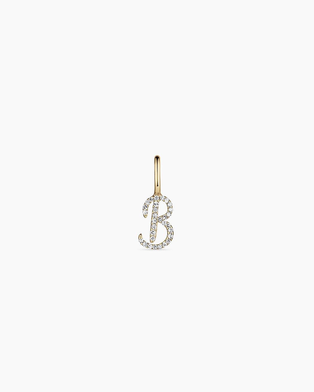 Diamond Script Alphabet Charm || option::14k Solid Gold, B
