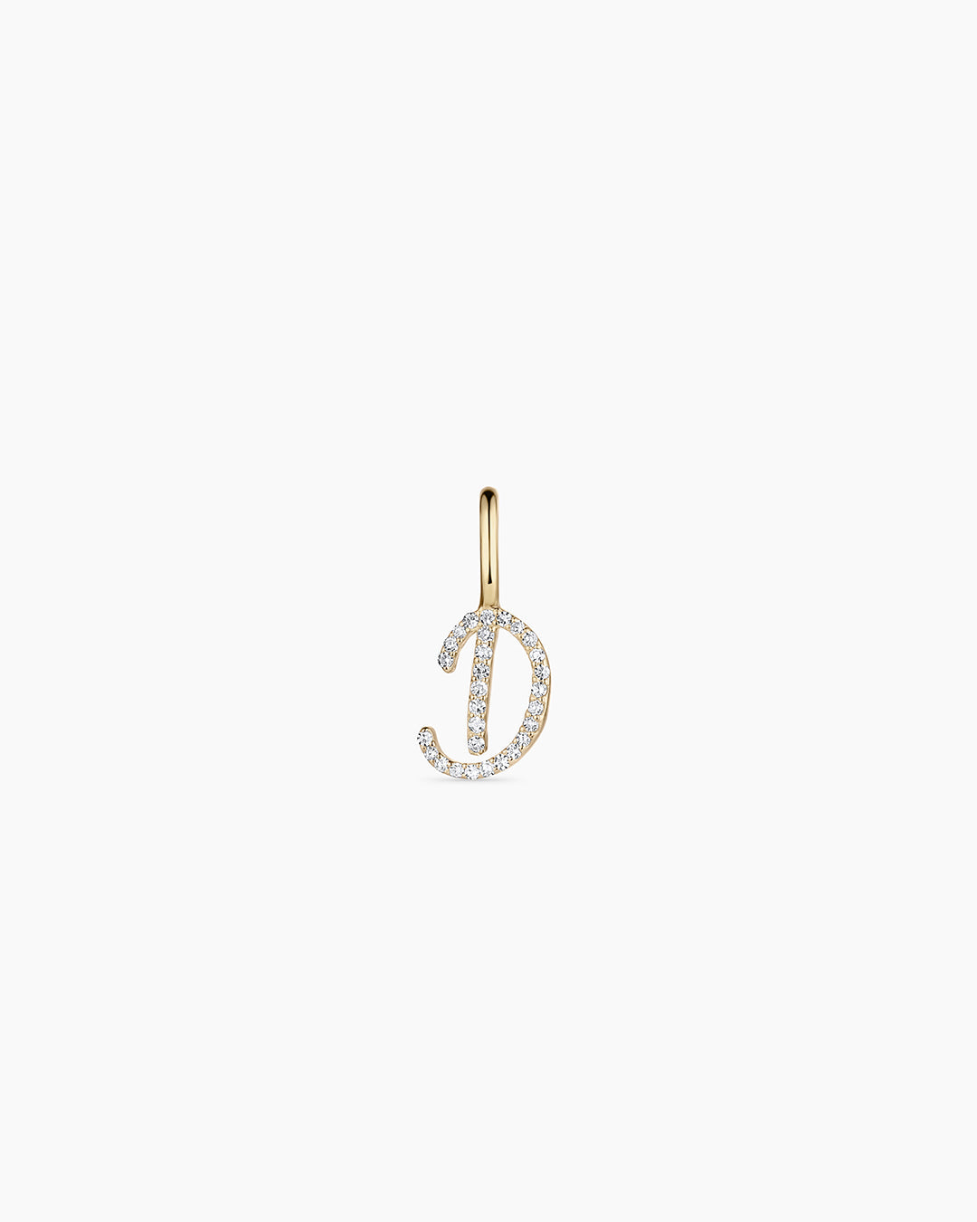 Diamond Script Alphabet Charm || option::14k Solid Gold, D