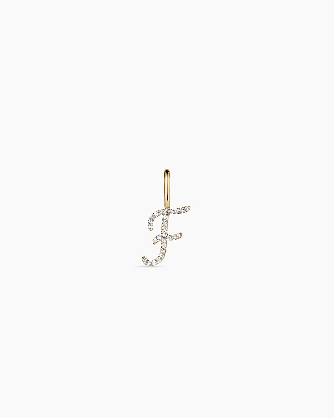 Diamond Script Alphabet Charm || option::14k Solid Gold, F