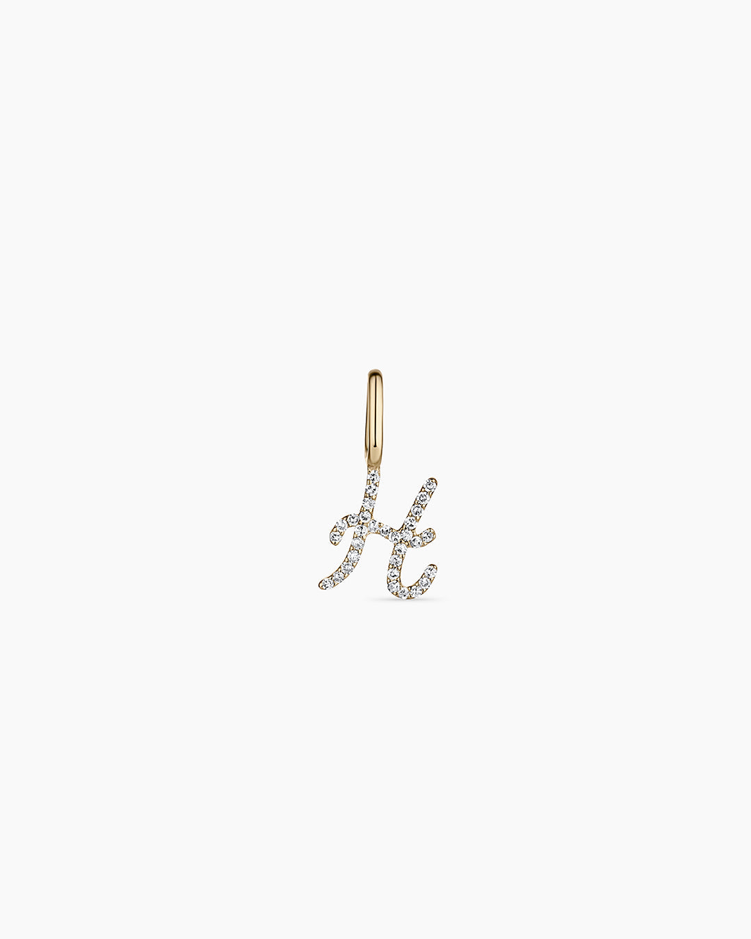 Diamond Script Alphabet Charm || option::14k Solid Gold, H