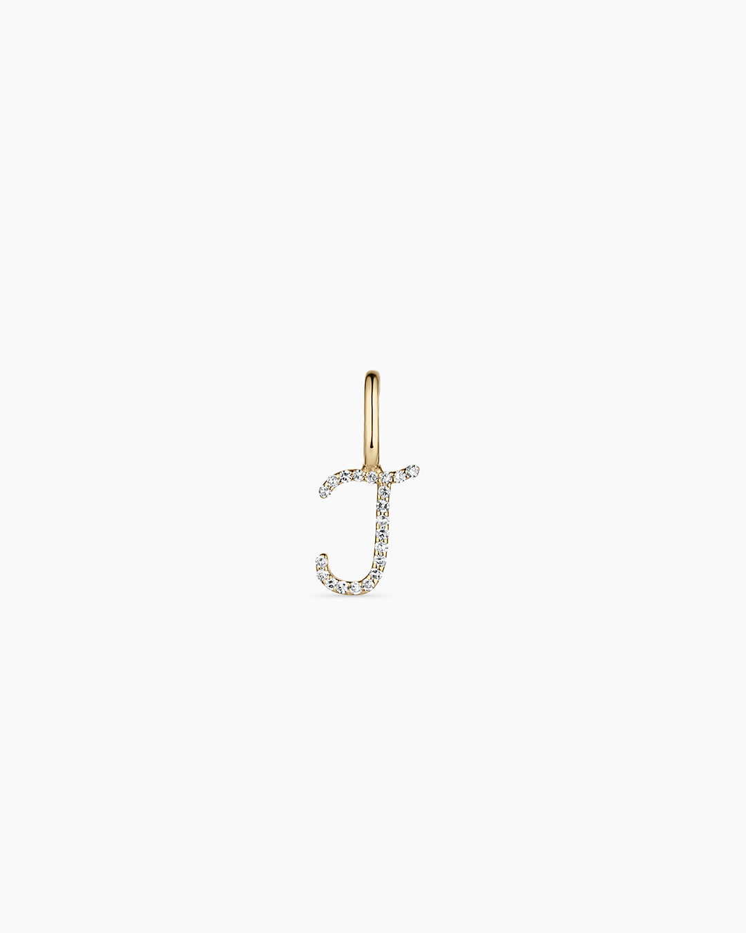 Diamond Script Alphabet Charm || option::14k Solid Gold, J
