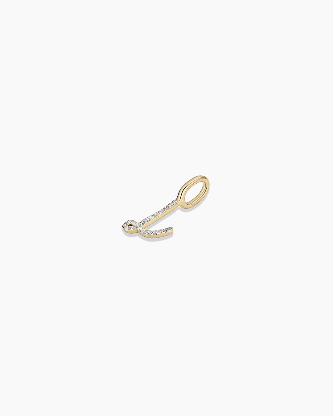 Diamond Script Alphabet Charm || option::14k Solid Gold, L
