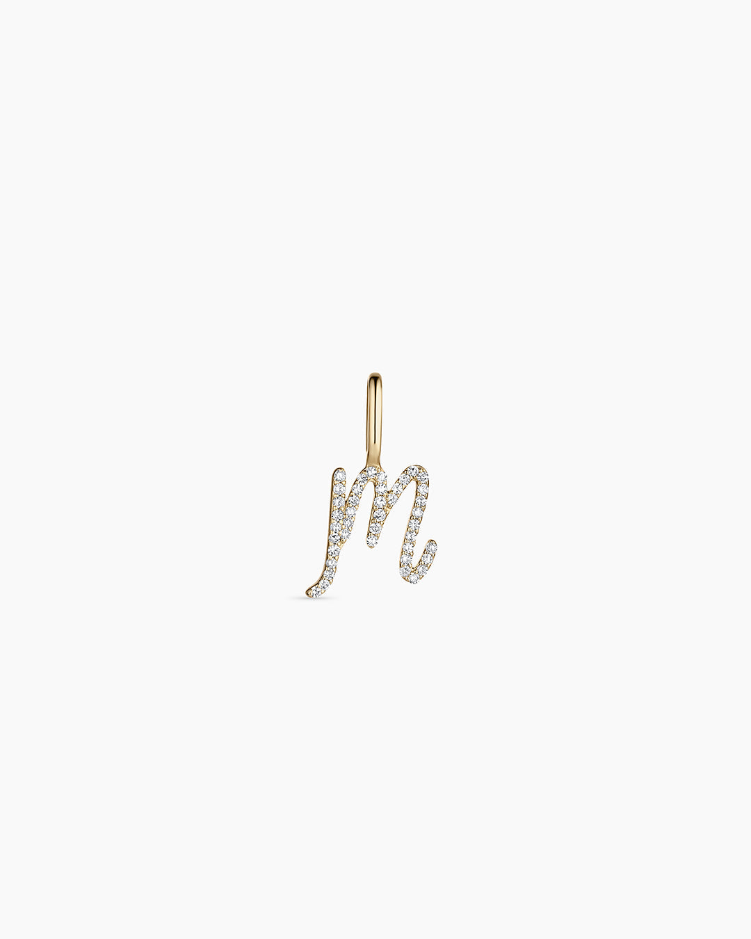 Diamond Script Alphabet Charm || option::14k Solid Gold, M