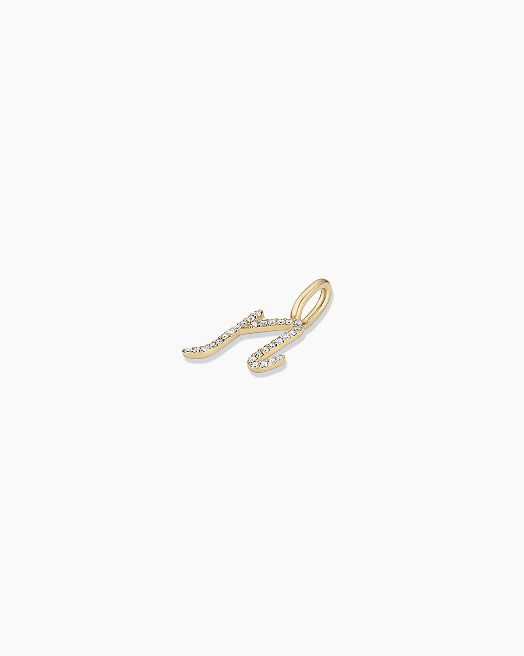 Diamond Script Alphabet Charm || option::14k Solid Gold, N