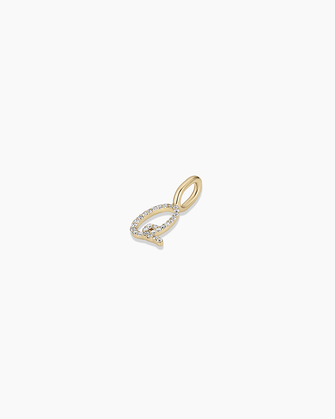 Diamond Script Alphabet Charm || option::14k Solid Gold, Q