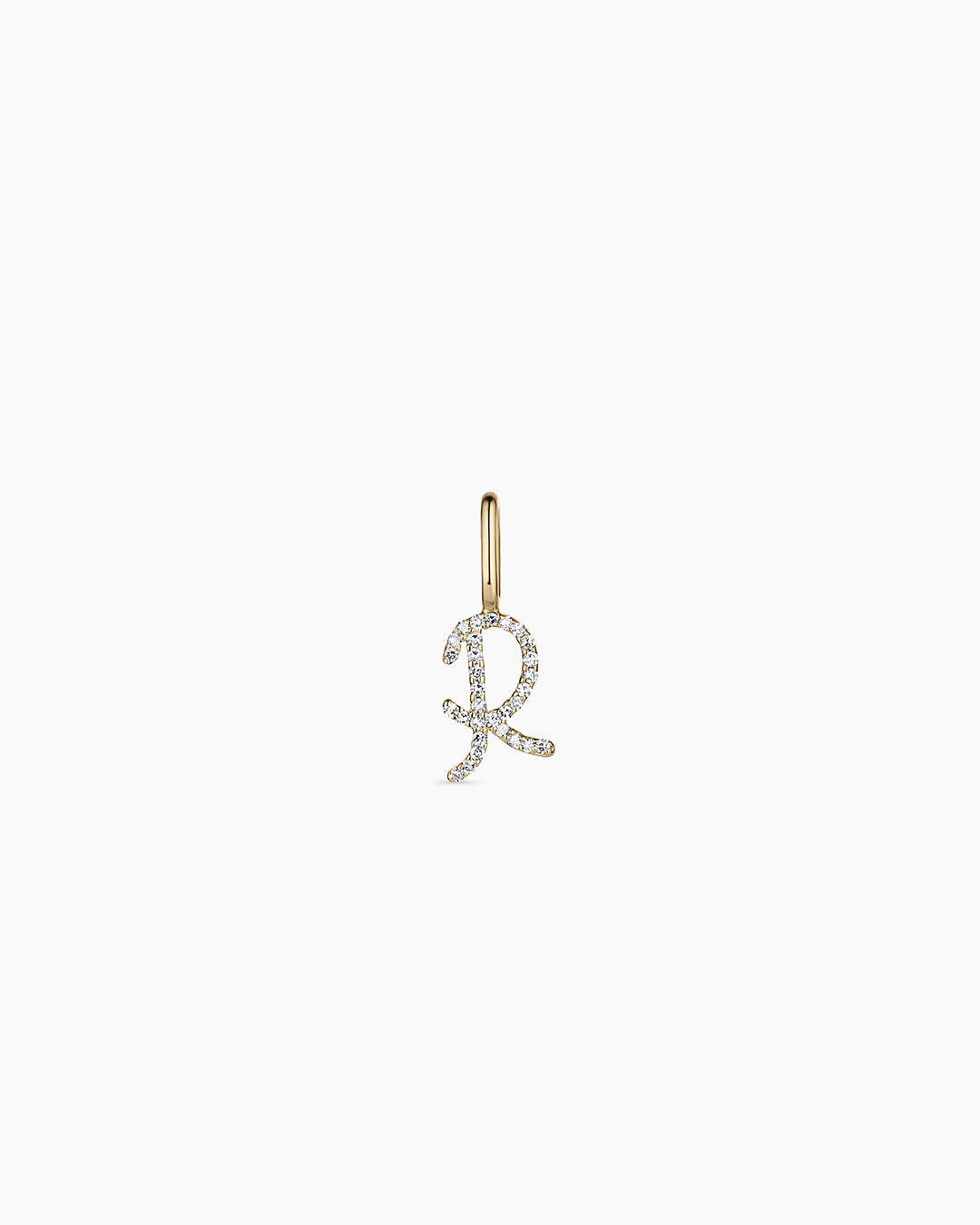 Diamond Script Alphabet Charm || option::14k Solid Gold, R