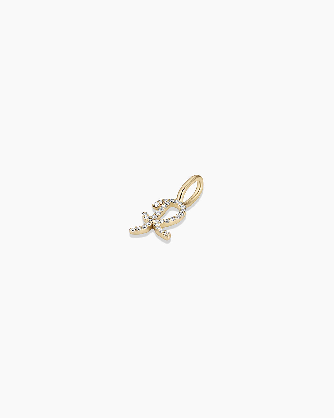 Diamond Script Alphabet Charm || option::14k Solid Gold, R