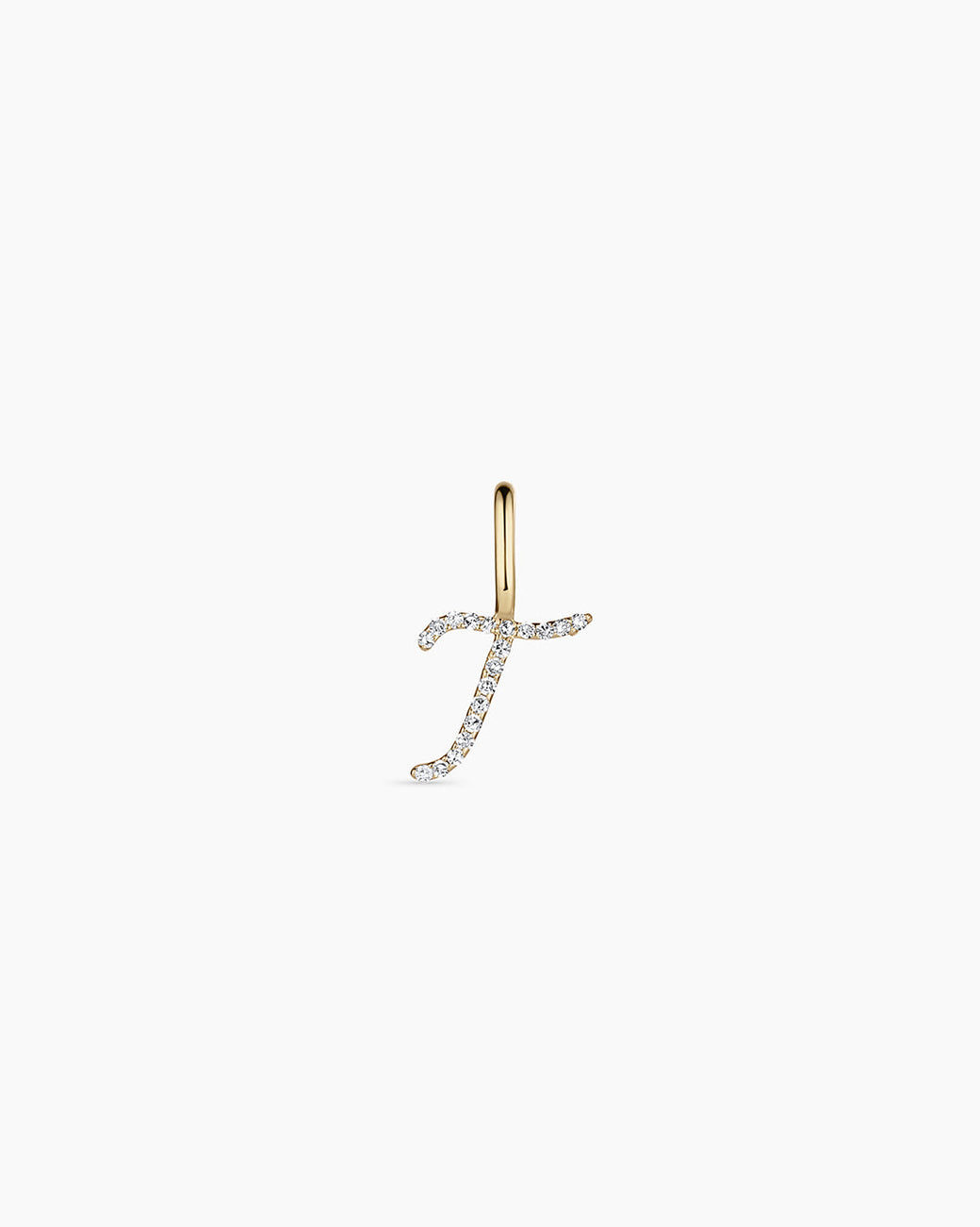 Diamond Script Alphabet Charm || option::14k Solid Gold, T