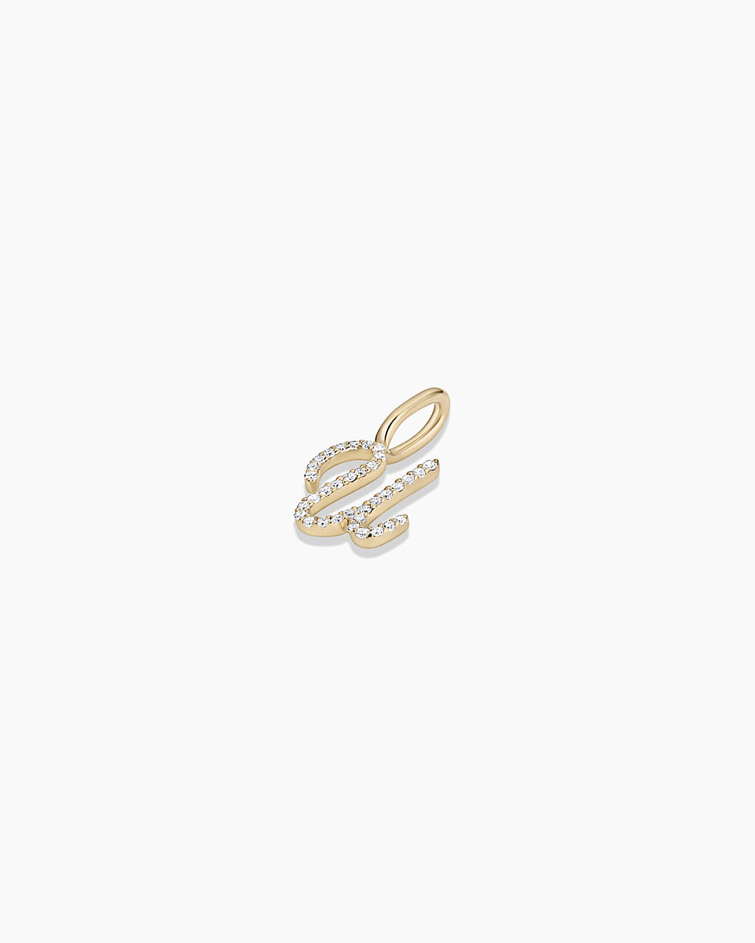 Diamond Script Alphabet Charm || option::14k Solid Gold, U