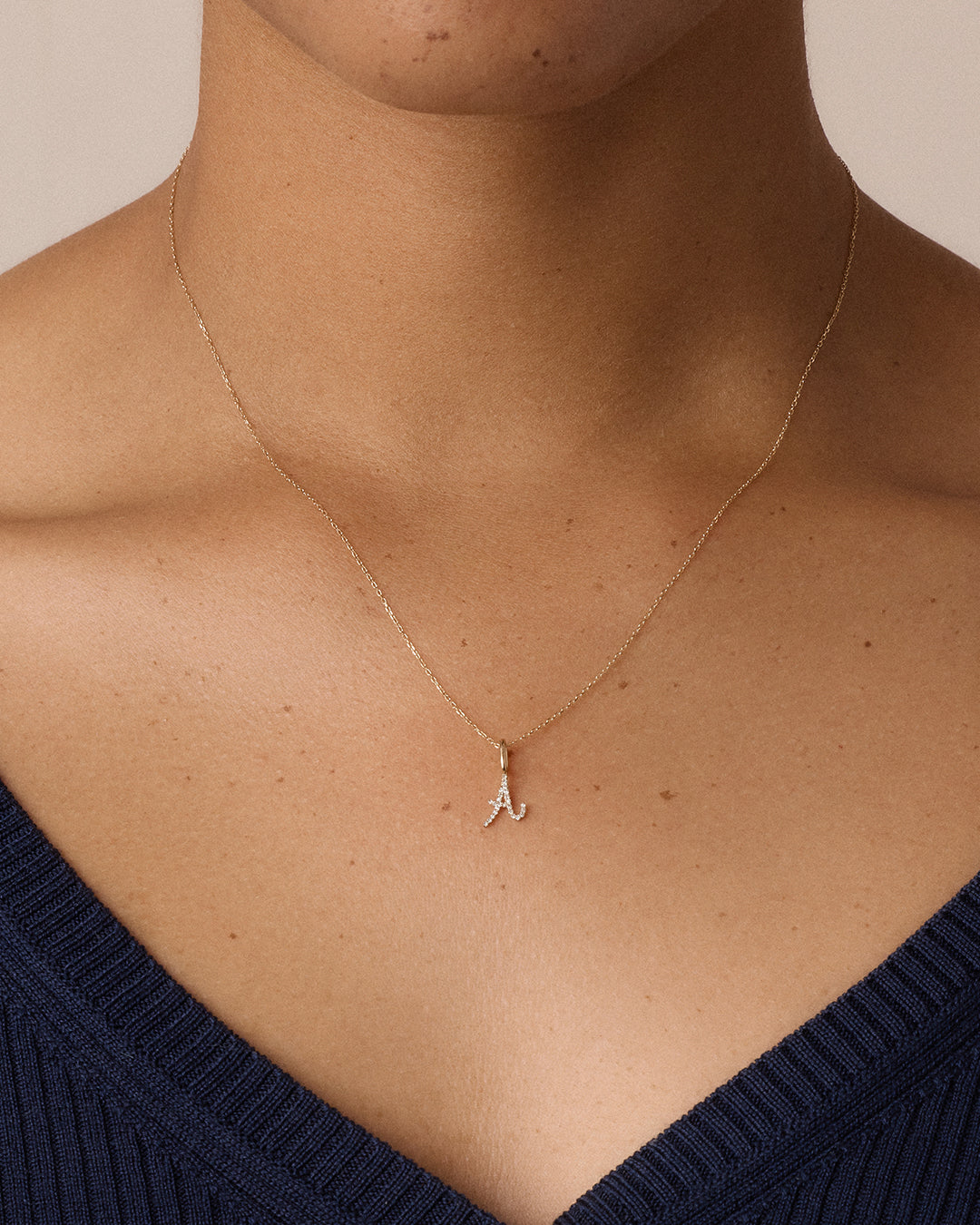 Diamond Script Alphabet Charm Necklace