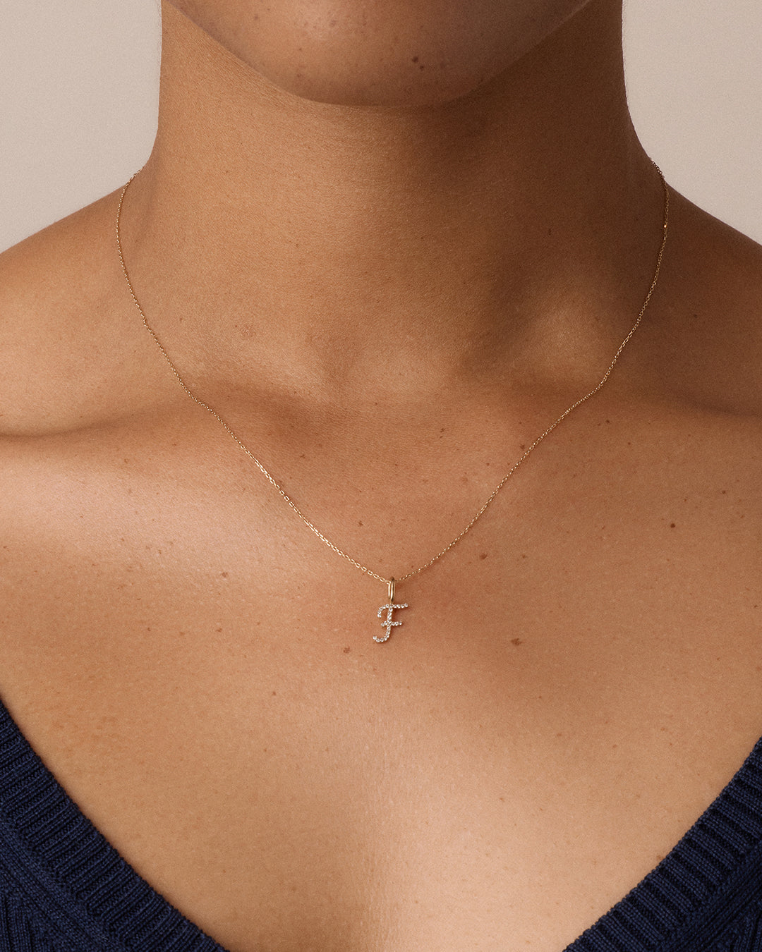 Diamond Script Alphabet Charm Necklace