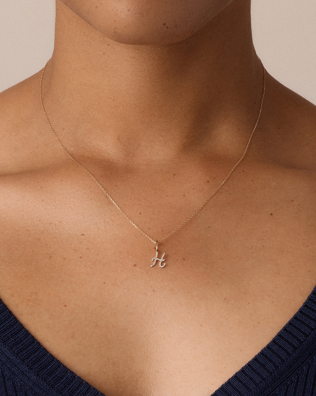 Diamond Script Alphabet Charm Necklace