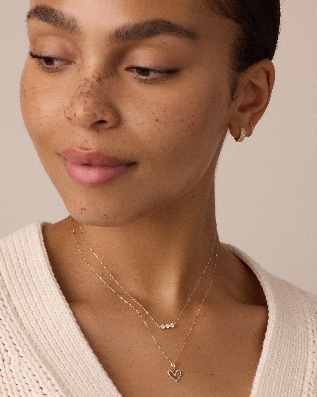 Lab Grown Diamond Halo Row Necklace || option::14k Solid Gold