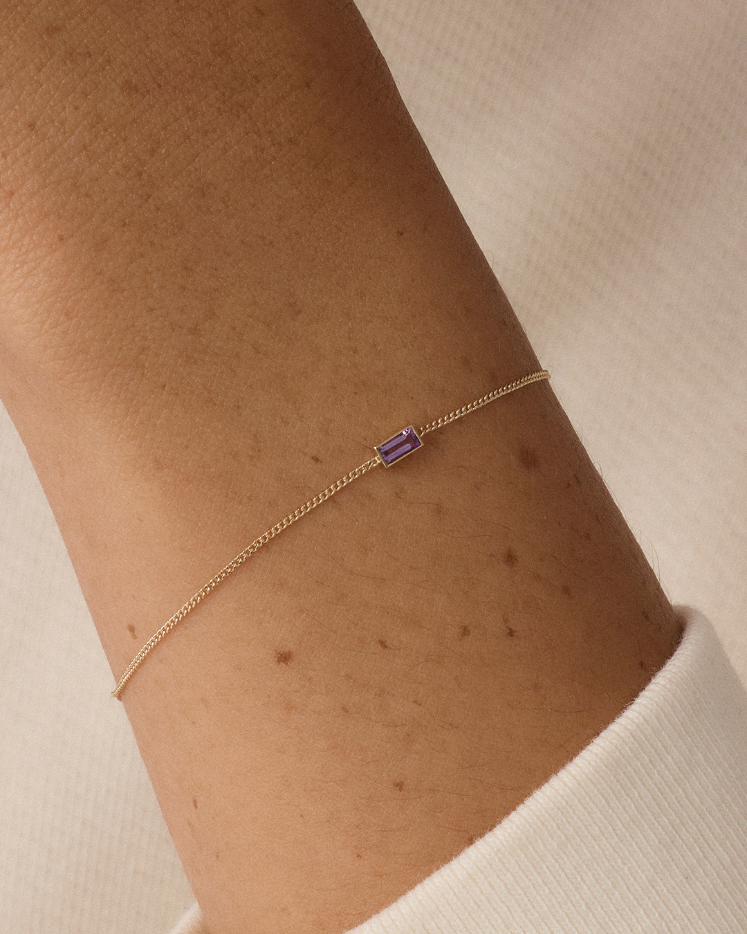 x14k Gold Wilder Birthstone Bracelet || option::14k Solid Gold, Amethyst - February