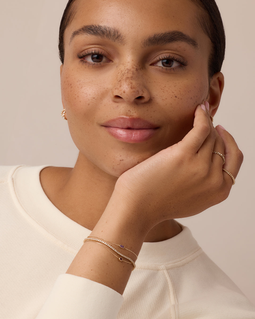 x14k Gold Wilder Birthstone Bracelet || option::14k Solid Gold, Amethyst - February