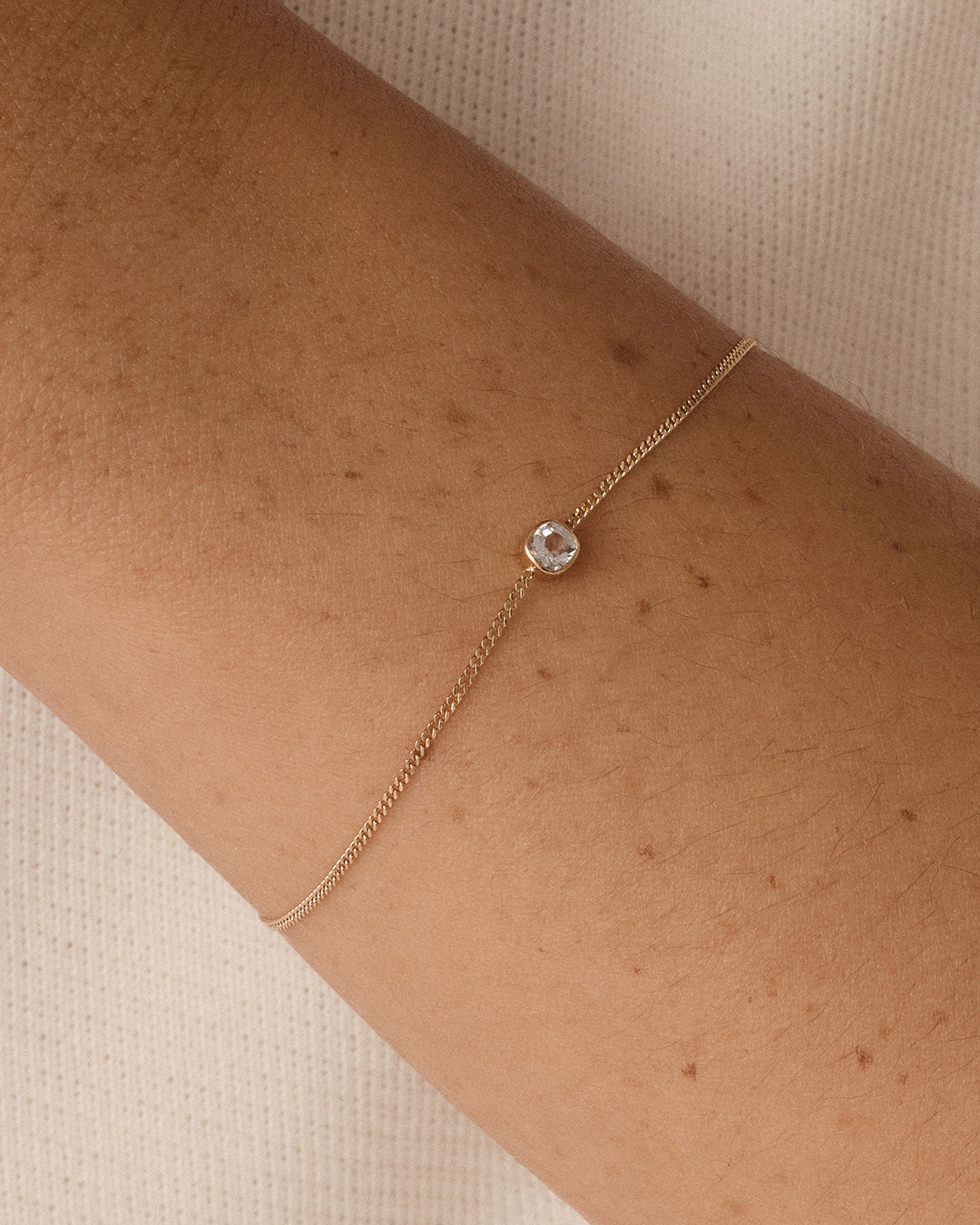 14k Gold Wilder Birthstone Bracelet || option::14k Solid Gold, White Topaz - April