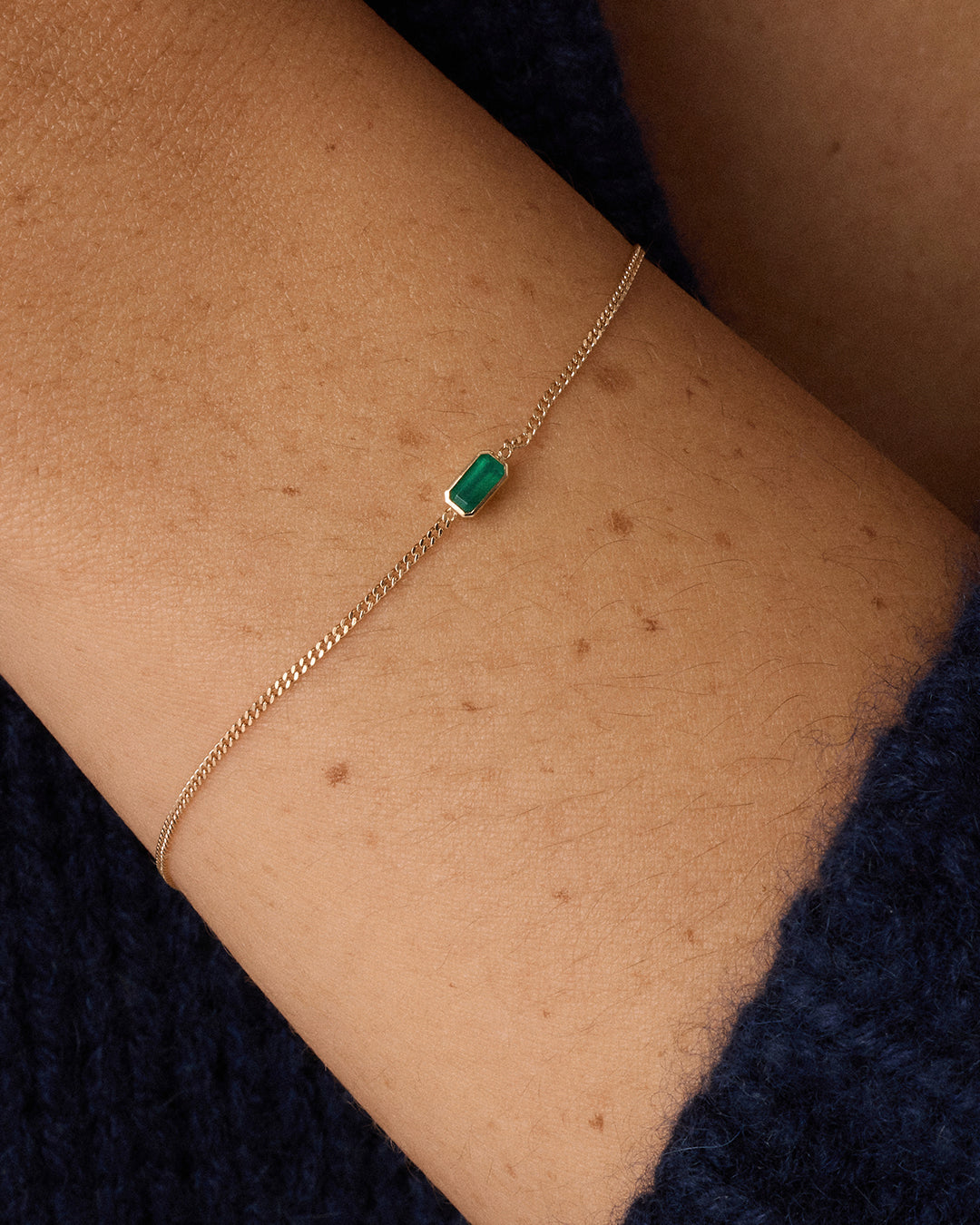 14k Gold Wilder Birthstone Bracelet || option::14k Solid Gold, Green Agate - May