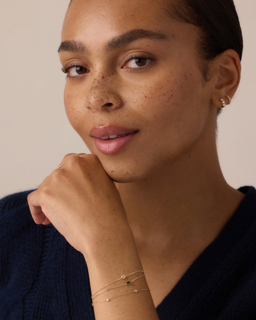 14k Gold Wilder Birthstone Bracelet || option::14k Solid Gold, Green Agate - May