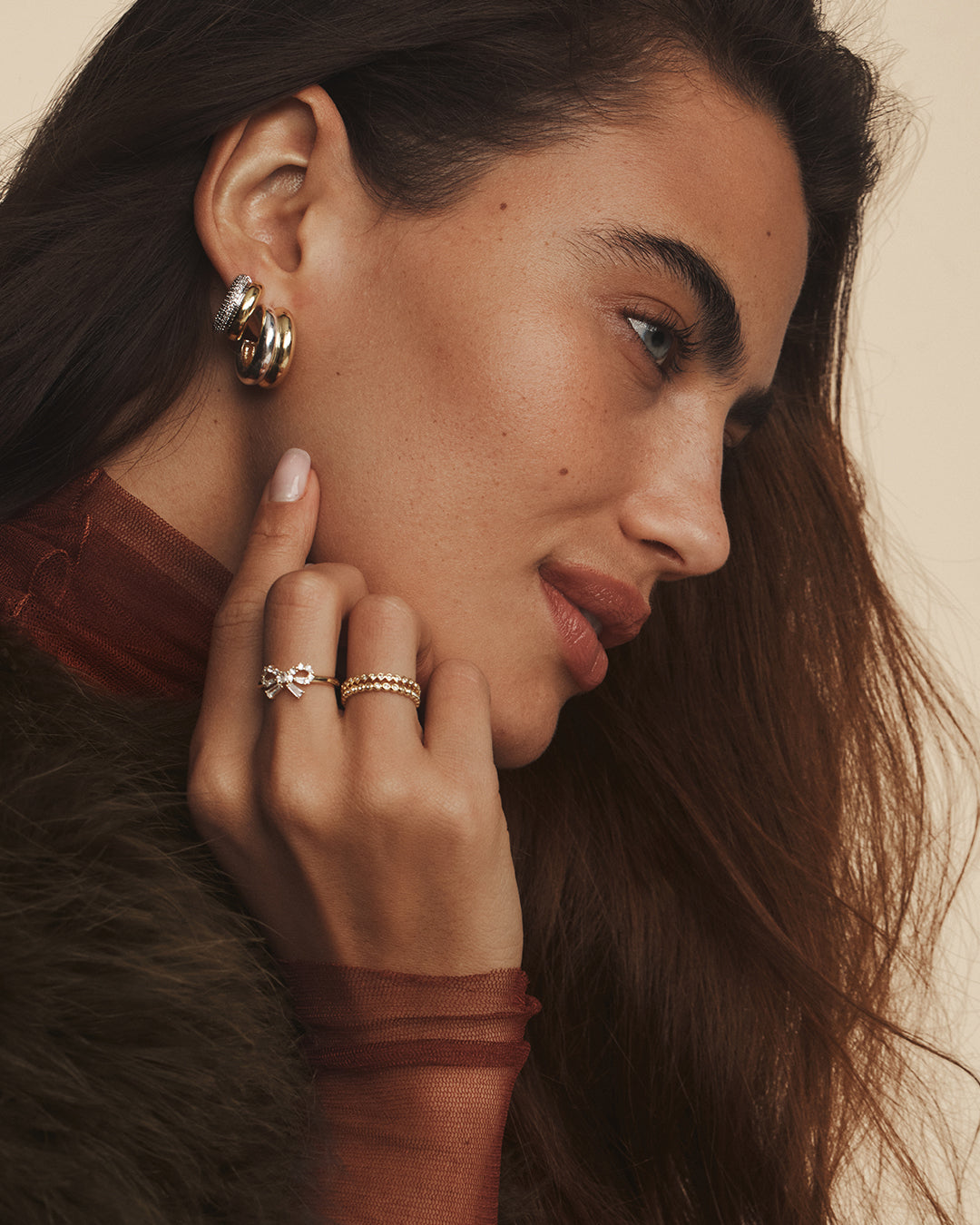 Lou Shimmer Stacked Huggies || option::18k Gold Plated