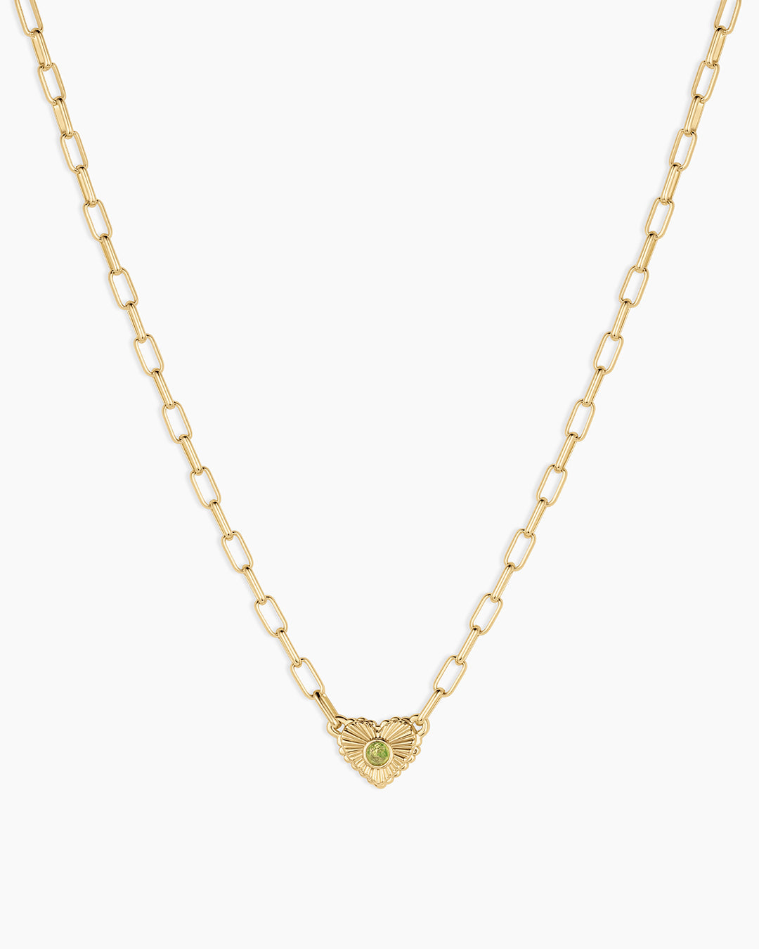 Birthstone Heart Necklace || option::18k Gold Plated, Peridot - August