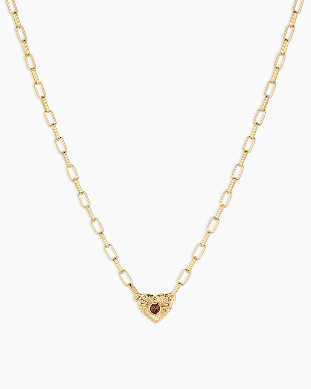 Birthstone Heart Necklace || option::18k Gold Plated, Garnet - January
