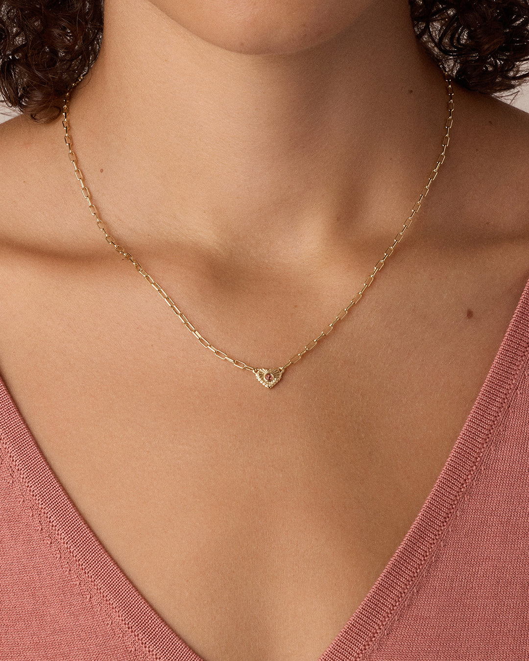 Birthstone Heart Necklace || option::18k Gold Plated, Garnet - January