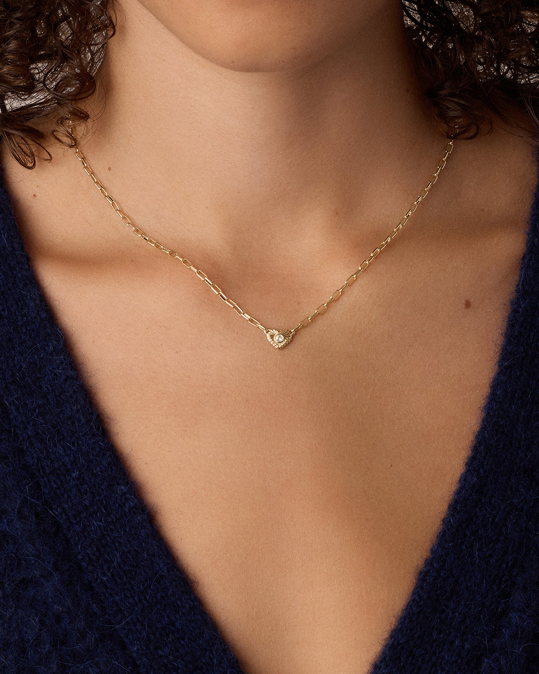 Birthstone Heart Necklace || option::18k Gold Plated, White Topaz - April