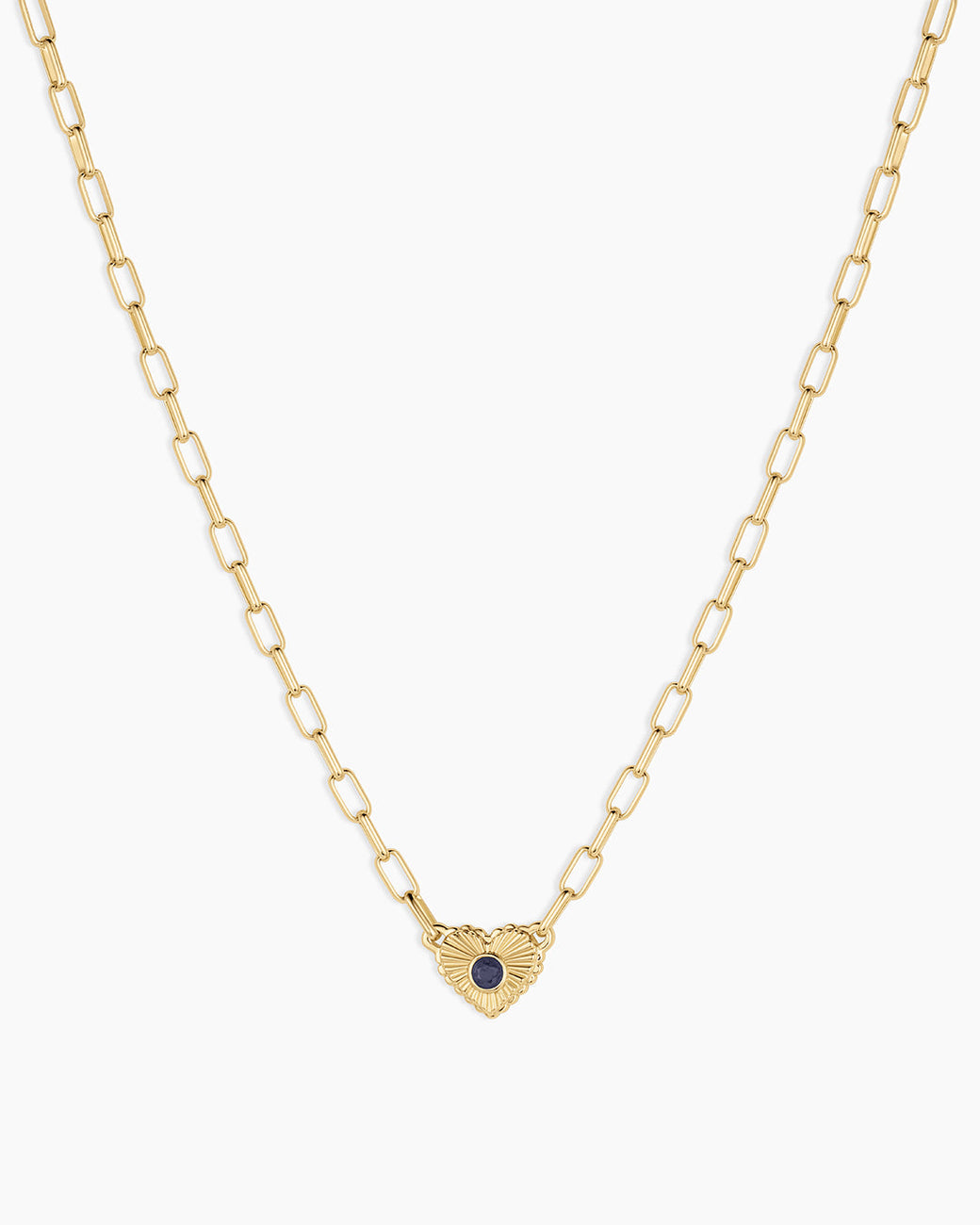 Birthstone Heart Necklace || option::18k Gold Plated, Blue Sapphire - September