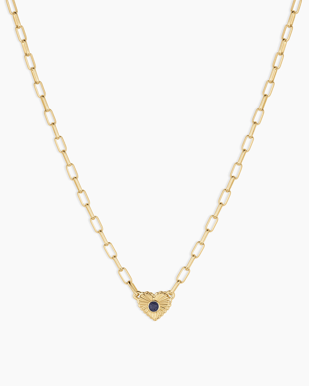 Birthstone Heart Necklace || option::18k Gold Plated, Blue Sapphire - September