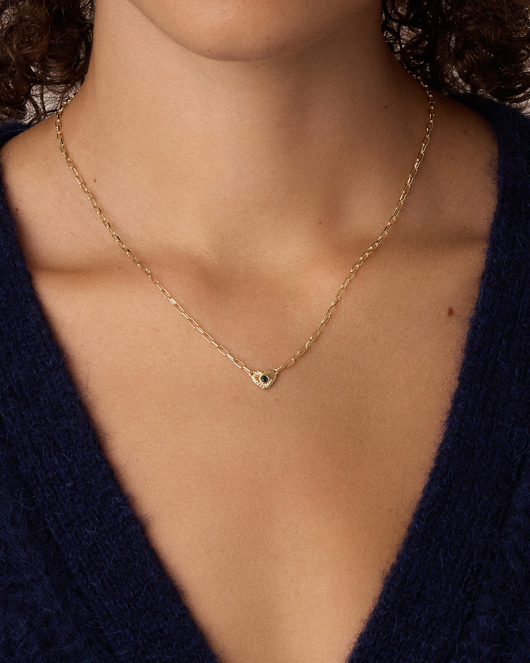 Birthstone Heart Necklace || option::18k Gold Plated, Blue Sapphire - September