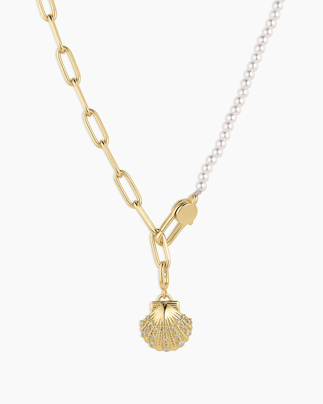 Shimmer Scallop Shell Charm Necklace || option::18k Gold Plated