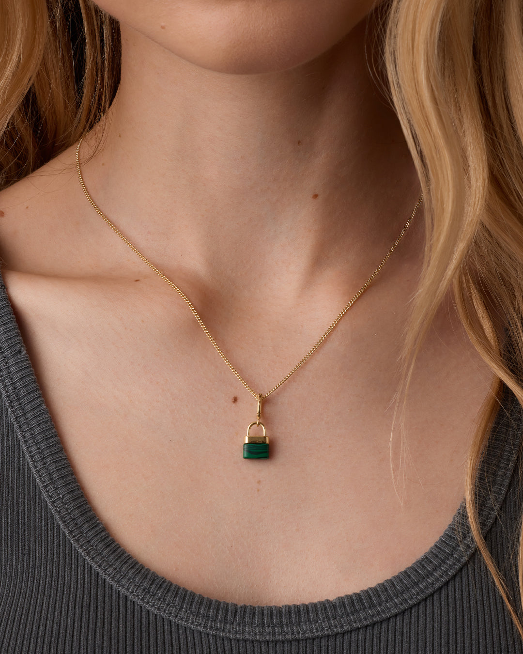 Padlock Parker Charm || option::18k Gold Plated, Malachite