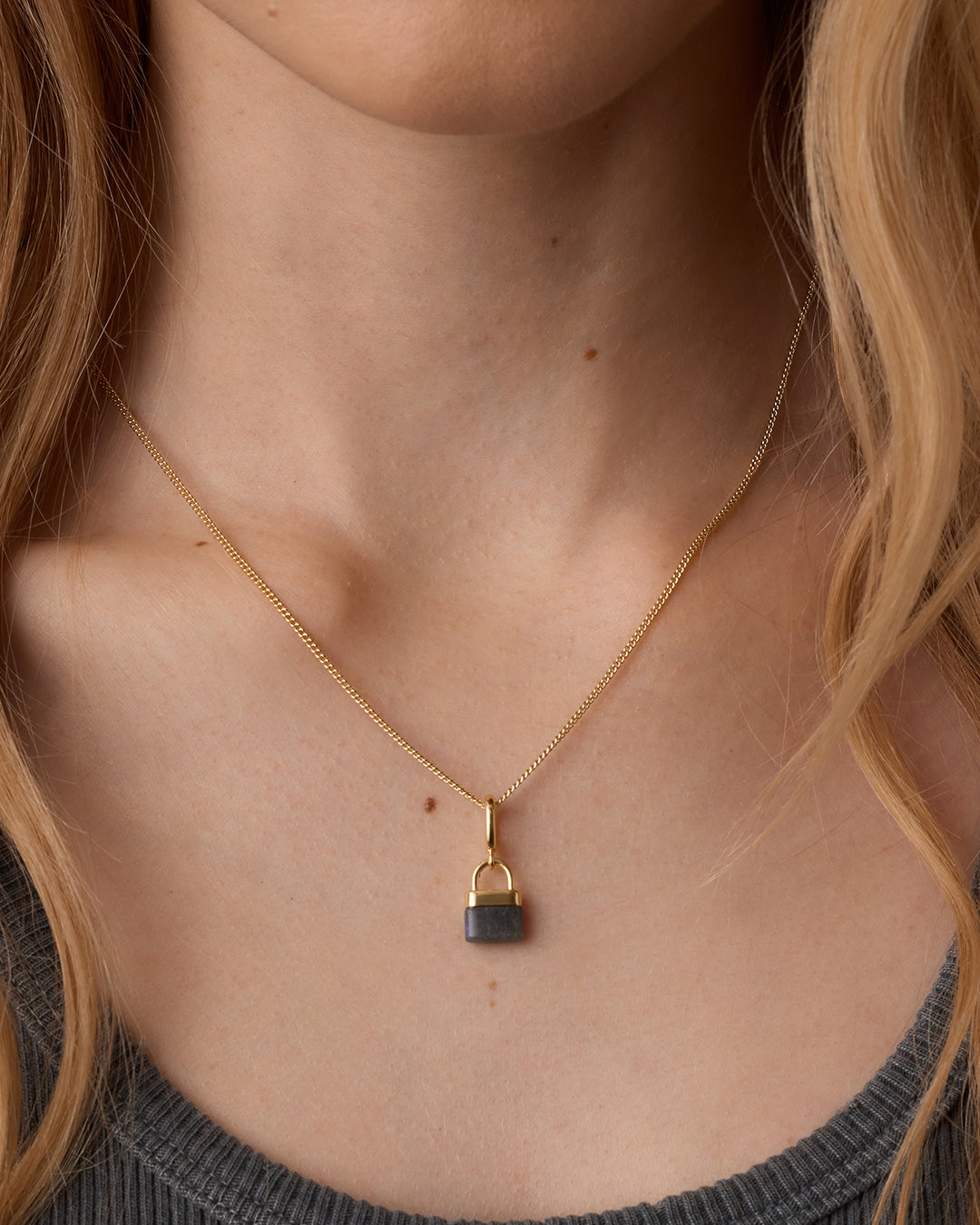 Padlock Parker Charm || option::18k Gold Plated, Labradorite