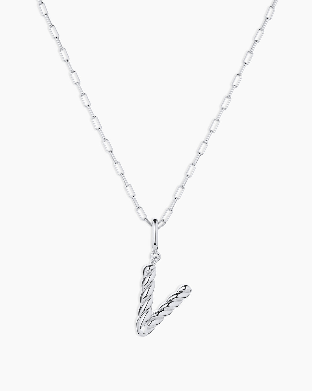 Crew Alphabet Statement Charm Necklace || option::Silver Plated, V