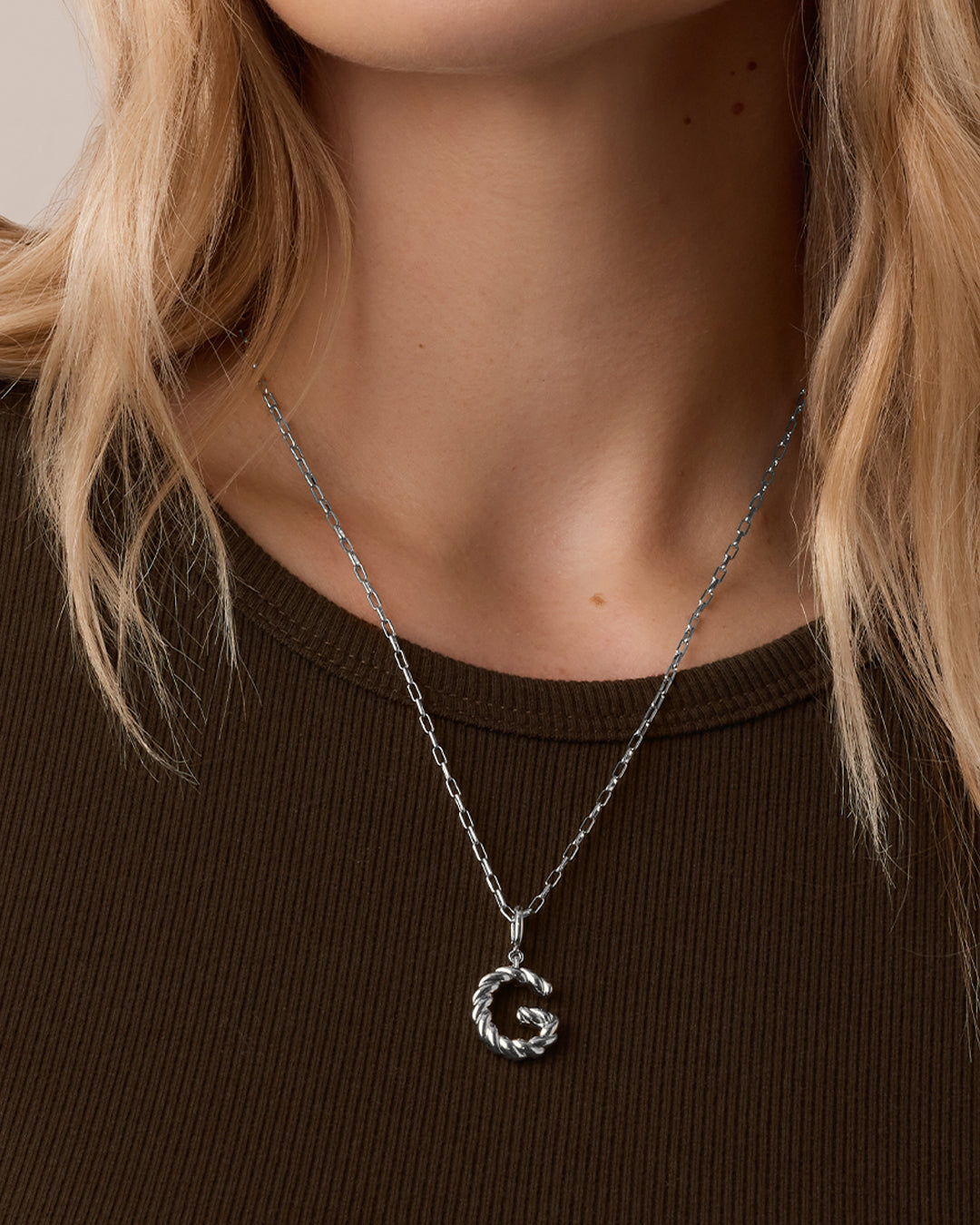 Crew Alphabet Statement Charm Necklace || option::Silver Plated, G