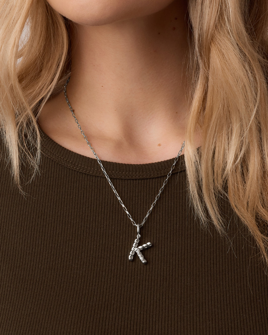 Crew Alphabet Statement Charm Necklace || option::Silver Plated, K
