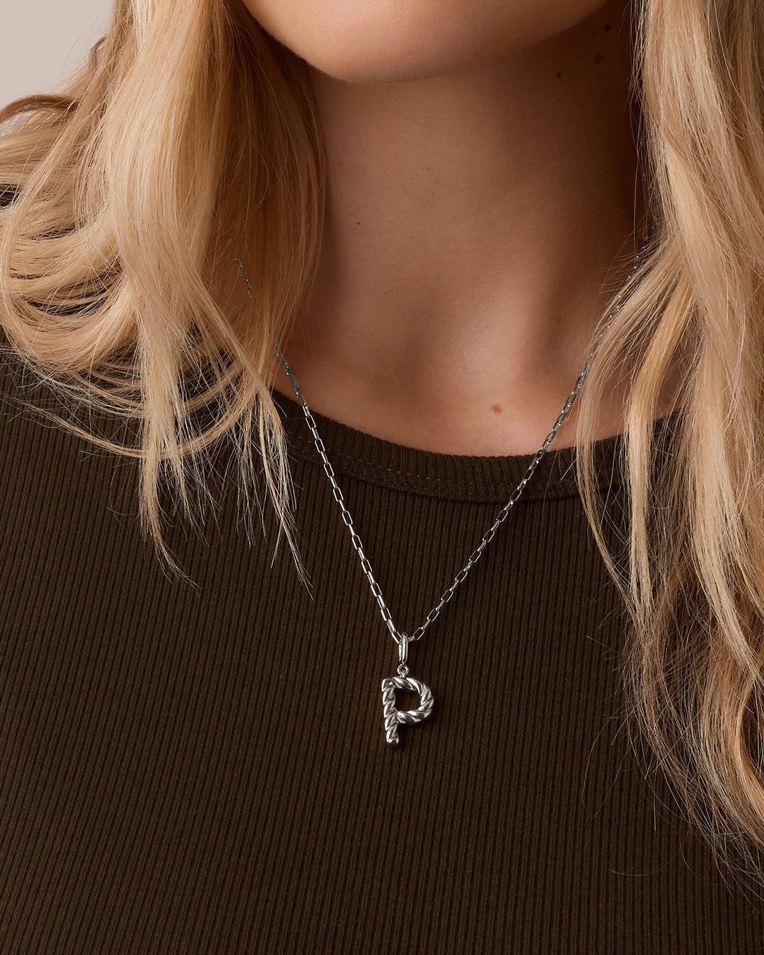 Crew Alphabet Statement Charm Necklace || option::Silver Plated, P