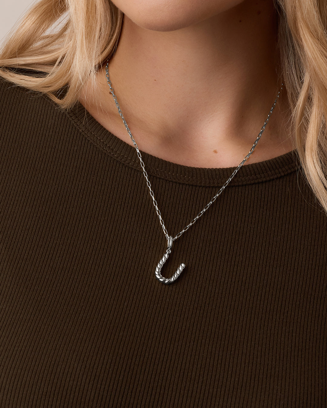 Crew Alphabet Statement Charm Necklace || option::Silver Plated, U