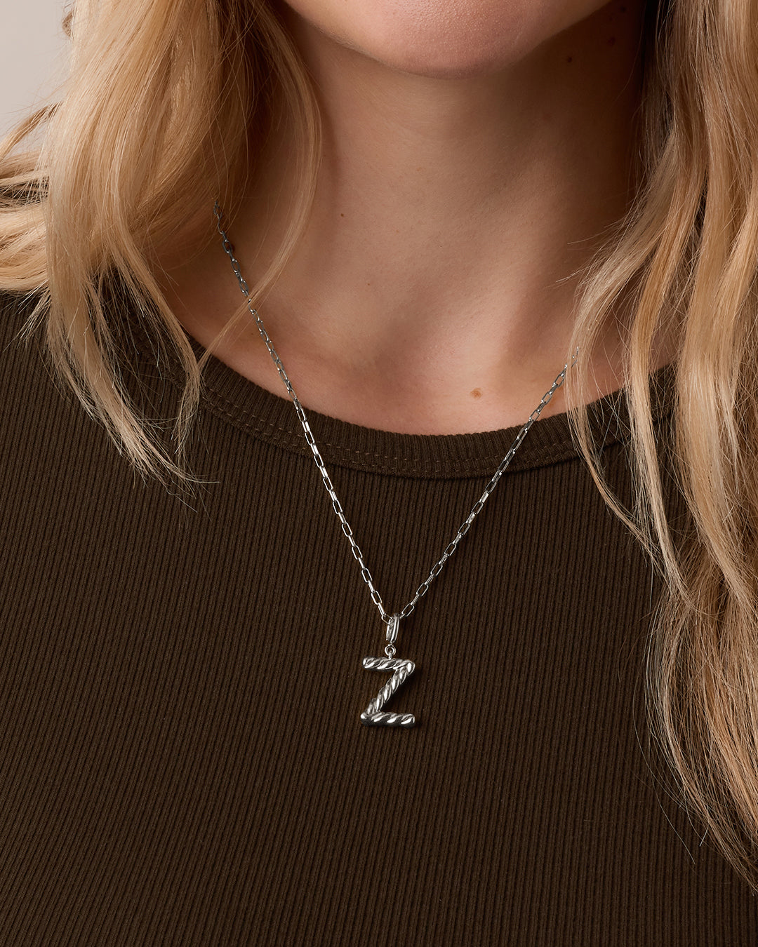 Crew Alphabet Statement Charm Necklace || option::Silver Plated, Z